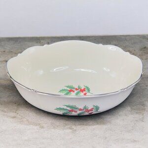 1970s Pickard China Holly Oval Dish Bowl Large Holly Berry Christmas Pattern USA